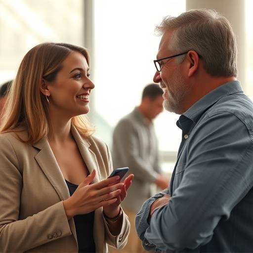 Image representing effective communication skills, with two people having a positive and engaging conversation